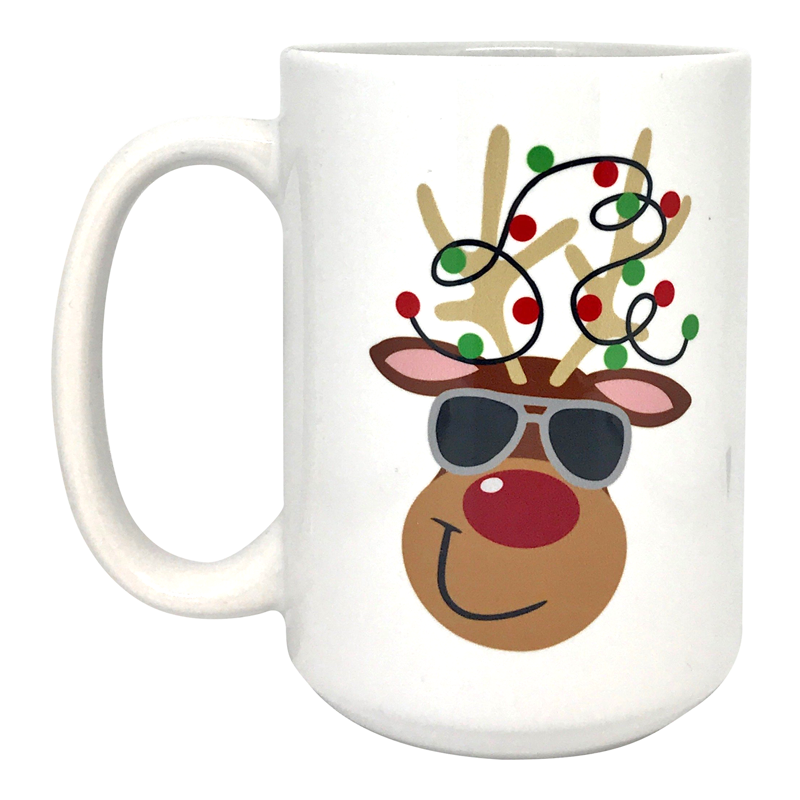 Reindeer with Aviator Sunglasses 15 oz Coffee Mug
