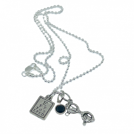 18" Necklace with Glasses, Black Swarovski Crystal Bead, Glasses, & Eye Chartv