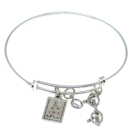 Bracelet with Eye Chart, White Crystal & Glasses Charms