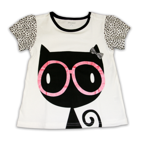Little Girl Cat with Pink Glasses Tee