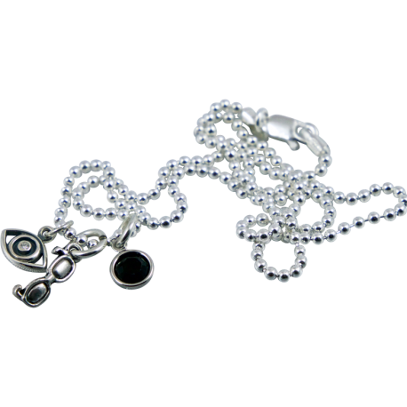 18" Necklace with Black Swarovski Crystal Bead, Glasses & Eye w/ Diamond