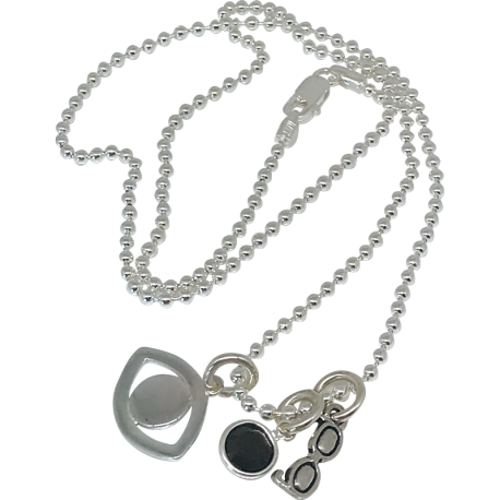 18" Necklace with Eye, Black Swarovski Crystal Bead, & Glasses